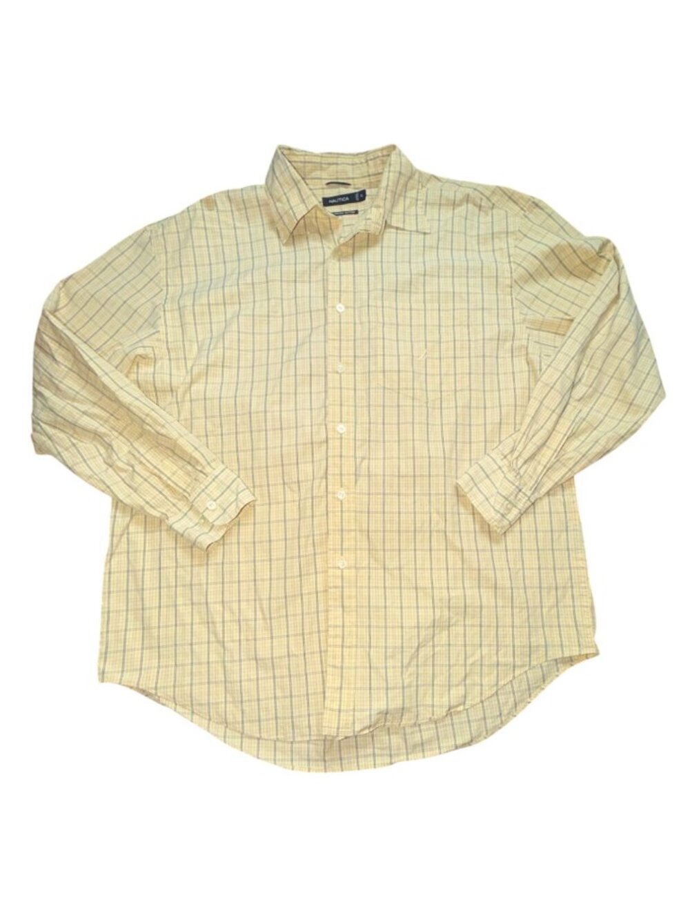 Nautica Mens Collared Button-Front Plaid Shirt-Yellow/Blue-XL-GUC